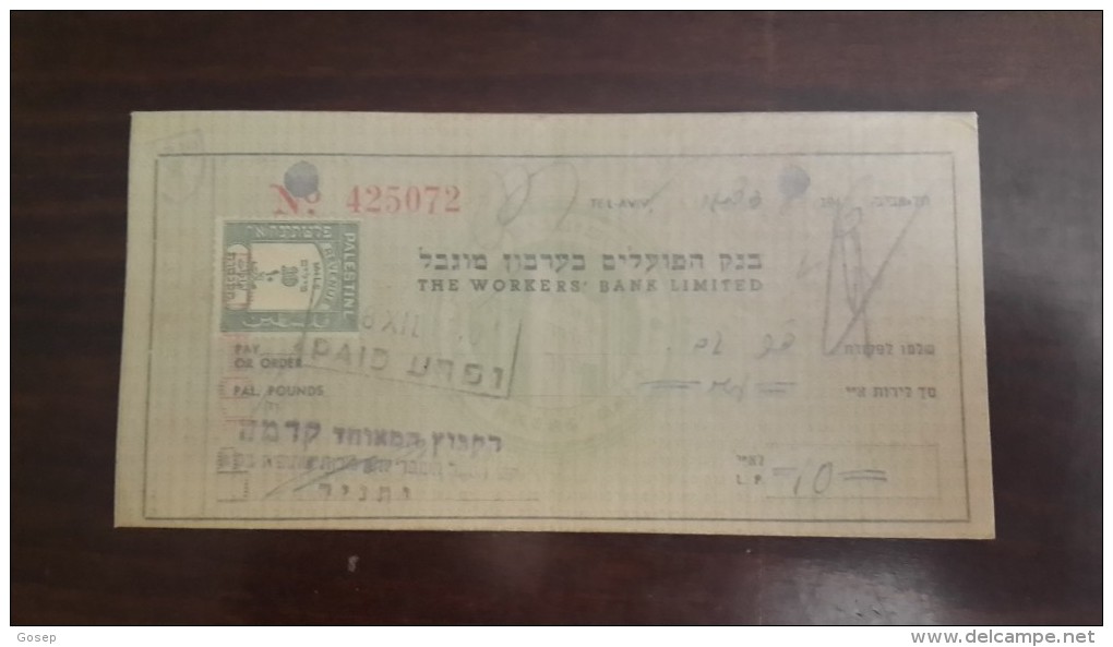 Israel-the Workers Bank Limited-(number Chek-425072)-(10lirot)-1946 - Israel