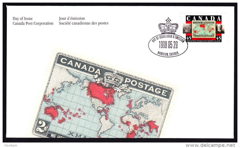 CANADA, 1998, OFDC, # 1722,  SIR WILLIAM MULOCK,  STAMP OVER STAMP  THE PENNEY - 1991-2000