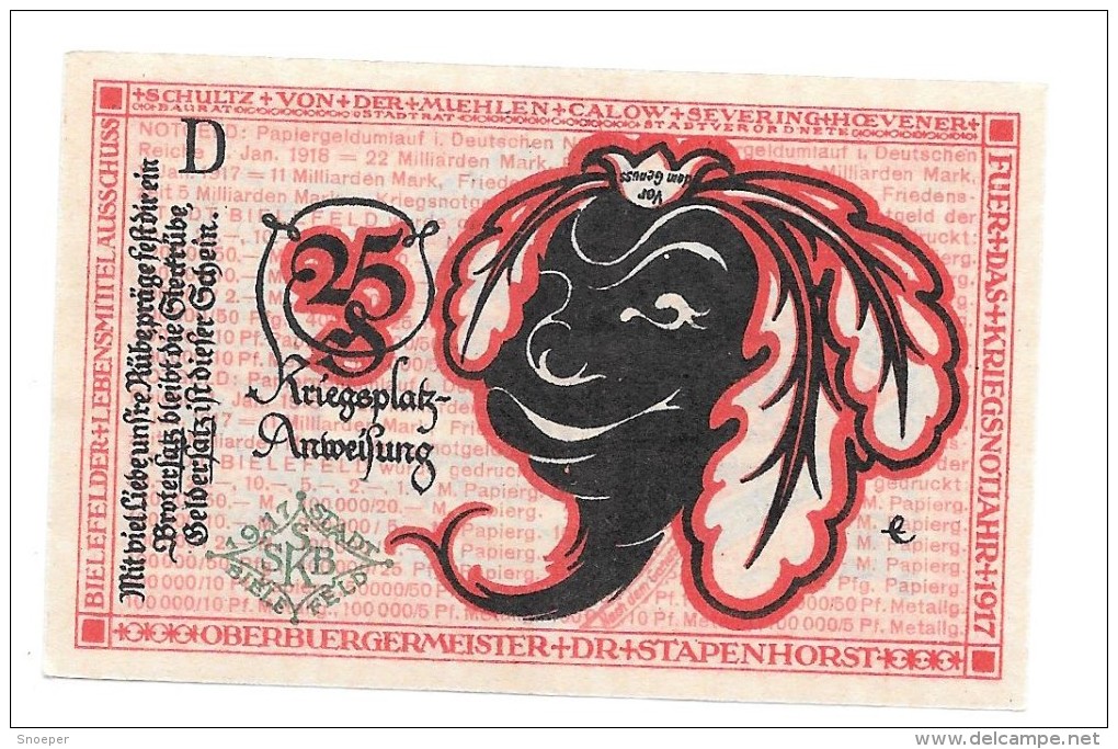 ** Notgeld  Bielefeld 25 Pfennig  B44.4 - Lokale Ausgaben