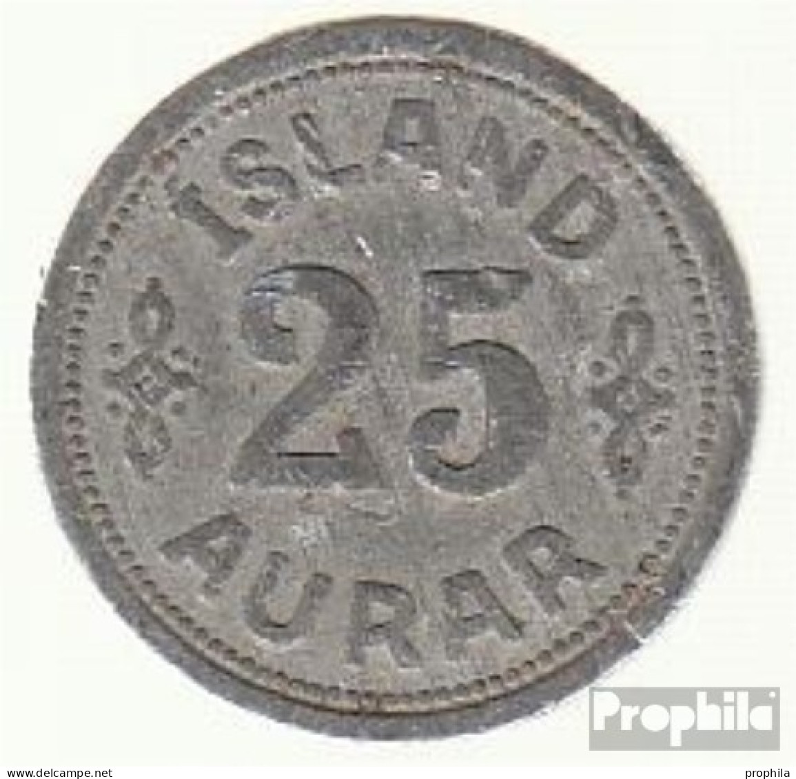 Island KM-Nr. : 2 1942 Sehr Schön Zink Sehr Schön 1942 25 Aurar Gekröntes Wappen - Island