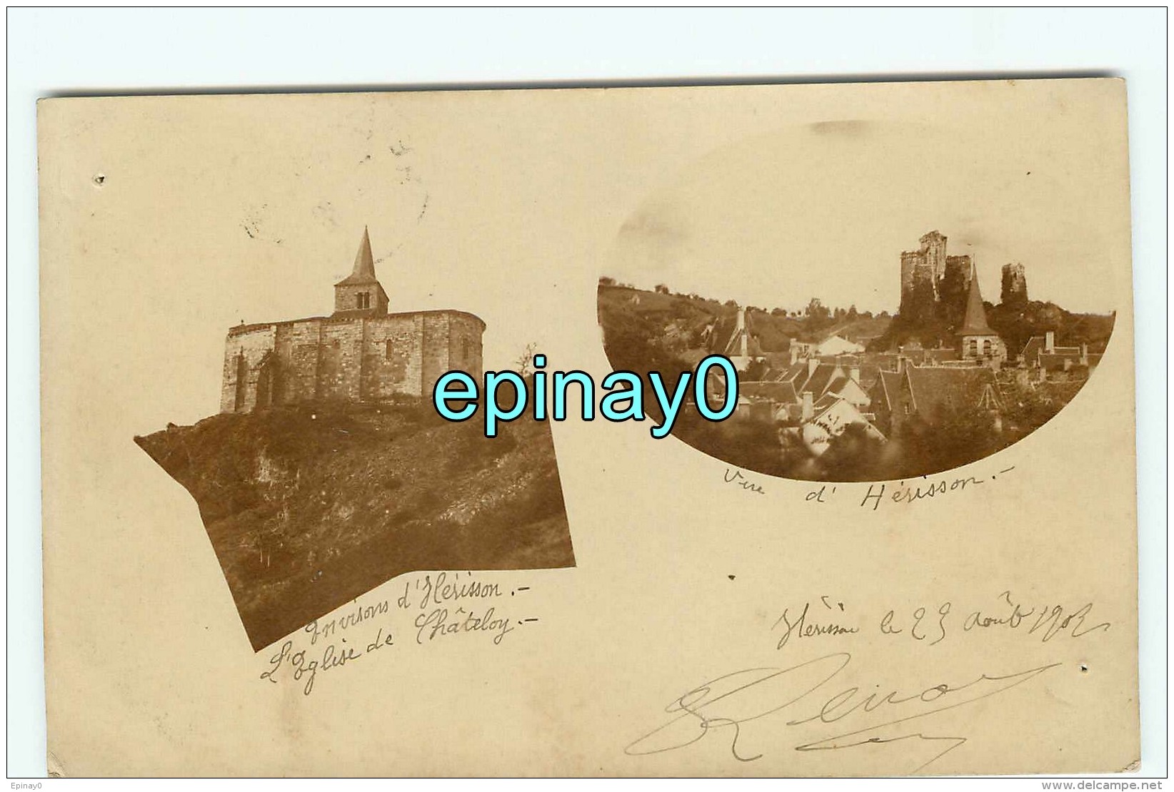 Br - 03 - HERISSON - CARTE PHOTO De L'église Et Le Chateau En 1902 - RARE - Autres & Non Classés