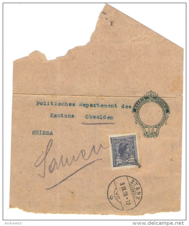 BRASILE - BRASIL - 1920 - 20 Reis + 20 + 1 Missed Stamp - Wrapper - Intero Postale - Entier Postal - Postal Stationer... - Entiers Postaux