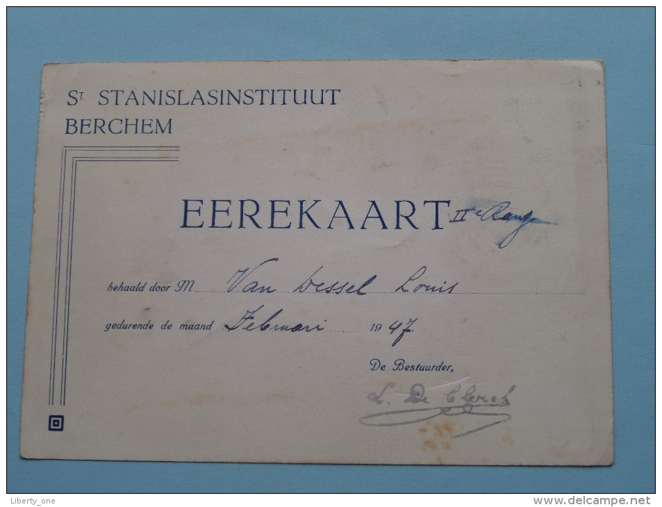 EREKAART - St. STANISLASINSTITUUT Berchem ( Van Dessel ) Anno 1947 ( Zie Foto Voor Details ) !! - Ecoles