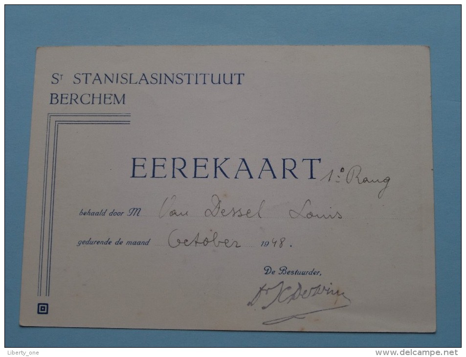 EREKAART - St. STANISLASINSTITUUT Berchem ( Van Dessel ) Anno 1948 ( LIER / Zie Foto Voor Details ) !! - Ecoles