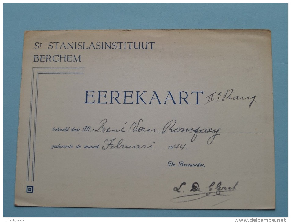 EREKAART - St. STANISLASINSTITUUT Berchem ( René Van Rompaey ) Anno 1944 ( Lier / Zie Foto Voor Details ) !! - Ecoles