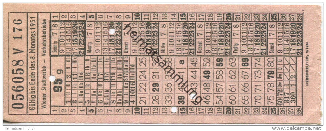 Wiener Stadtwerke - Verkehrsbetriebe - 1951 - Fahrschein 95 G - Europe