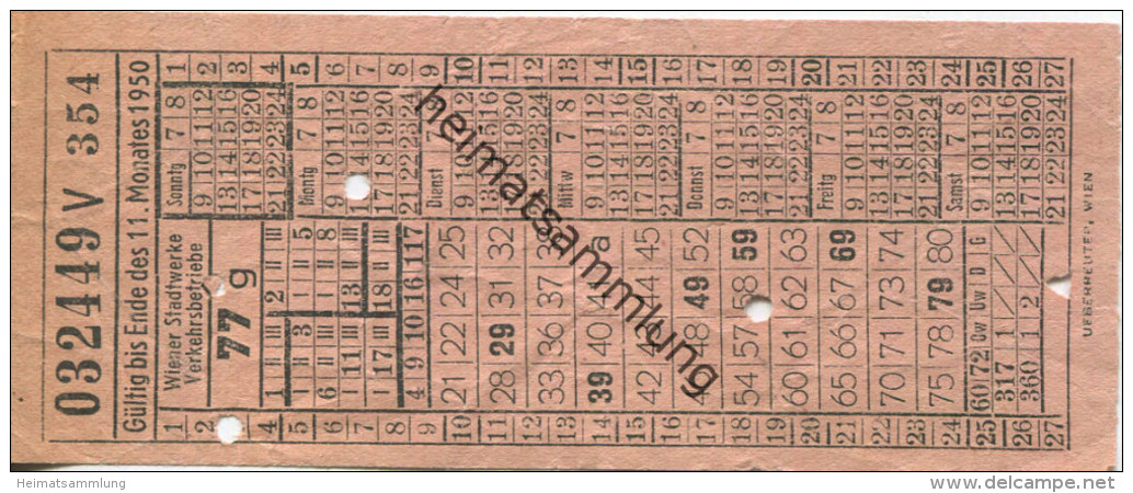 Wiener Stadtwerke - Verkehrsbetriebe - 1950 - Fahrschein 77 G - Europe