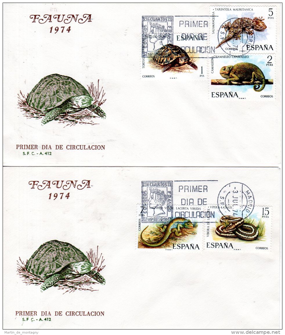 3.7.1974; Reptiles Espagnols - 2 FDC's; YT 1847 - 1851, Lot 315 - Autres & Non Classés