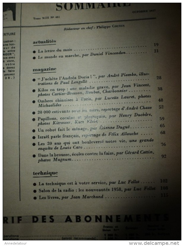 1957 SCIENCE Et VIE N° 481 :Titres Du Contenu ,suivant  SOMMAIRE En 2e Photo : Maigrir ?;Cocaïne,plastique;Israël, Etc - Science