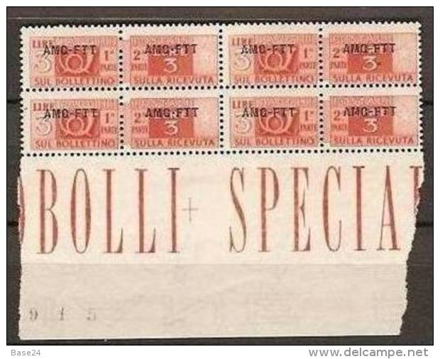 1949 Italia Italy Trieste A  PACCHI POSTALI Corno (Rm) 3L In Quartina MNH** - Colis Postaux/concession