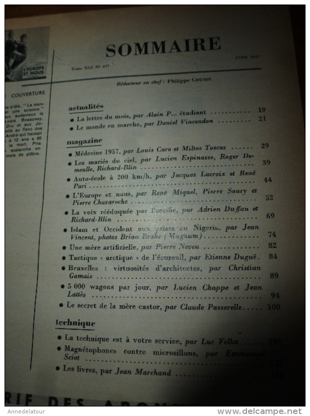 1957 SCIENCE Et VIE N° 477 :Titre Suivant  SOMMAIRE En 2e Photo : Médecins;Alpinisme;Islam Envahit Nigéria..etc - Science