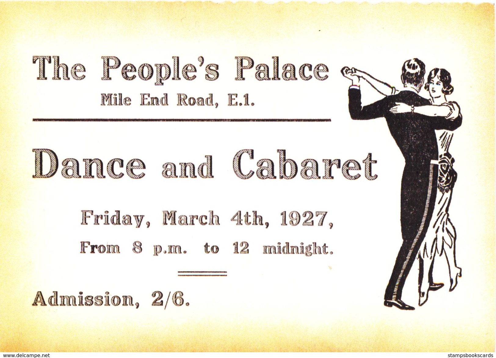 The People's Palace Mile End Road London E1 Dance And Cabaret 1927 Modern Unused Card - Dance