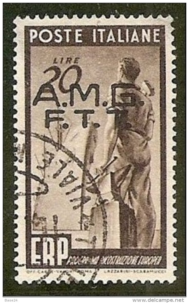 1949 Italia Italy Trieste A  E.R.P. 20L. ERP Bordo Assottigliato Usato USED - Gebraucht