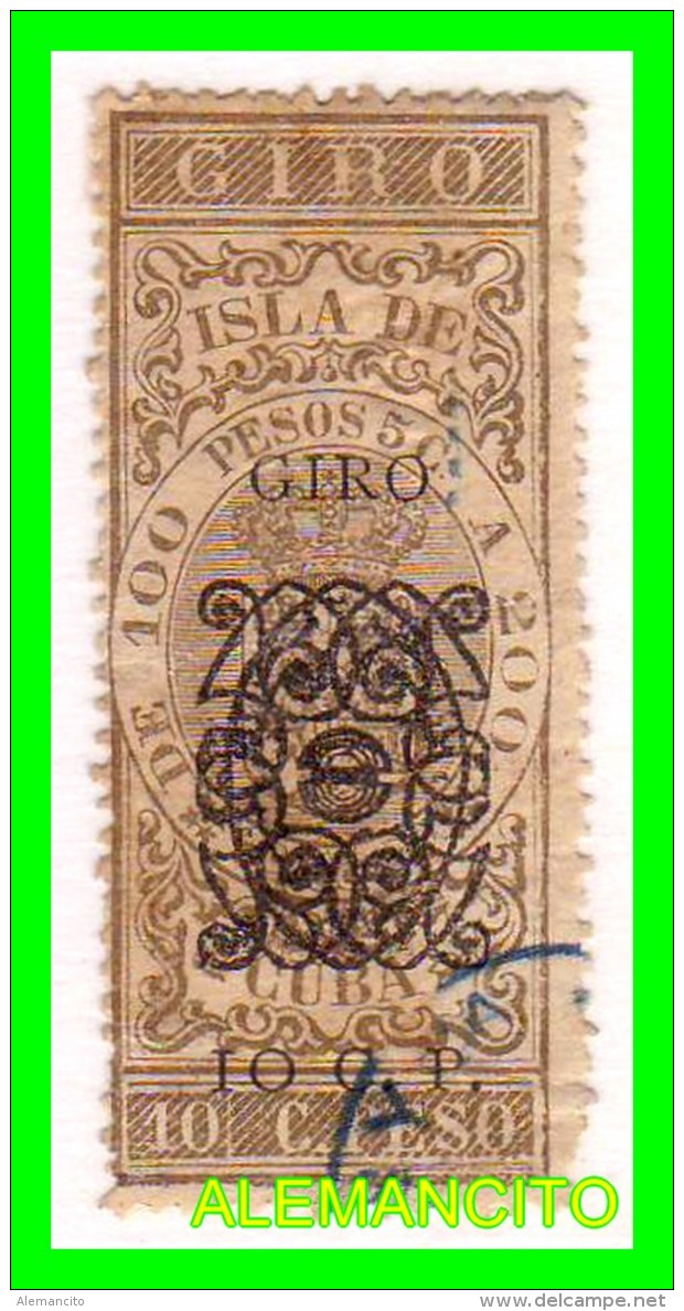 ESPAÑA -  CUBA ESPAÑOLA   ( EUROPA )   GIRO 10 Ctvs. DE PESO - Kuba (1874-1898)