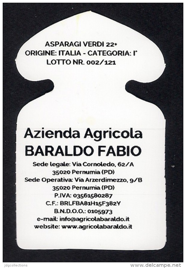 # ASPARAGI BARALDO Padova Italy Asperges Asparagus Esparragos Spargel Tag Balise Etiqueta Anhänger Cartellino Verduras - Fruits & Vegetables