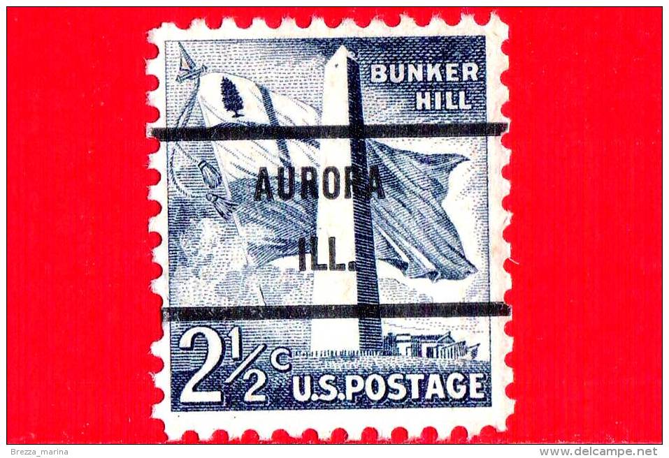 USA - STATI UNITI - Usato - 1959 - Monumento Bunker Hill - Aurora ILL. - 2 ½ - Precancels