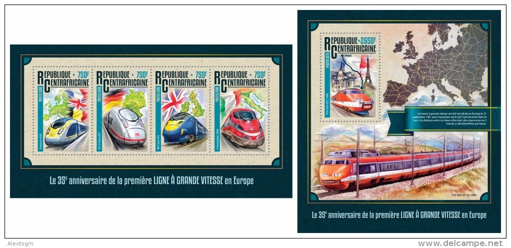 CENTRAL AFRICA 2016 - European Speed Trains, M/S + S/S Official Issue - República Centroafricana