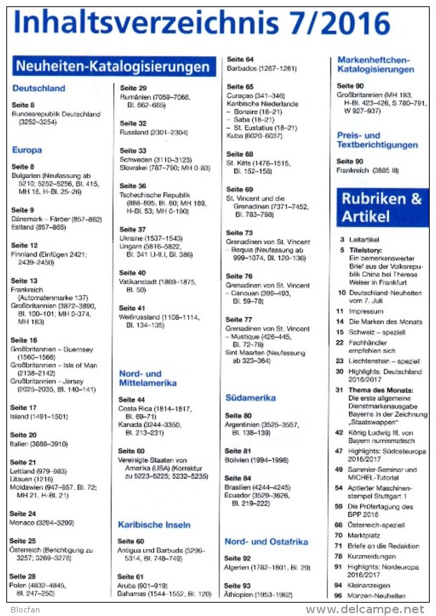 MICHEL Briefmarken Rundschau 7/2016 Neu 6€ New Stamps Of The World Catalogue/magacine Of Germany ISBN 978-3-95402-600-5 - German