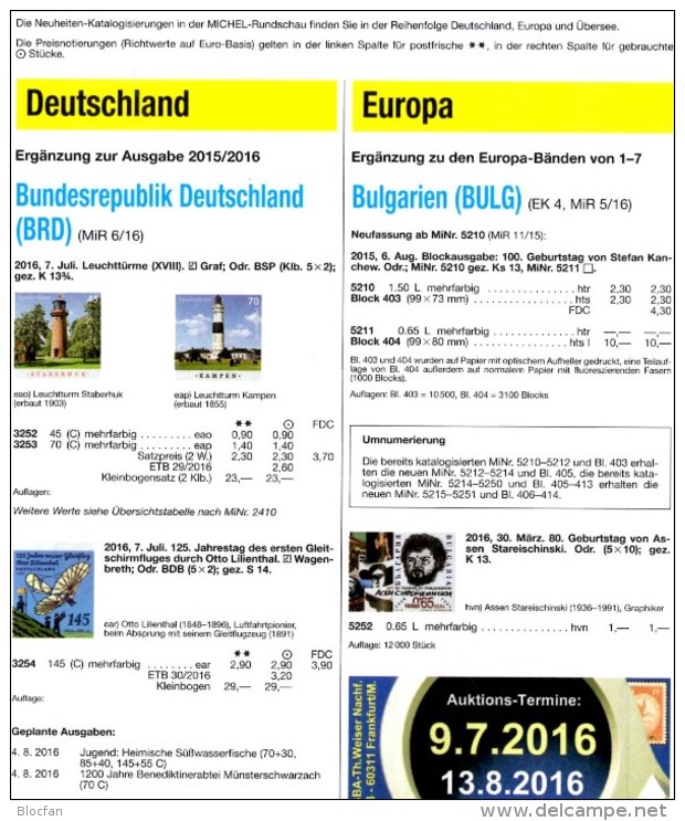 MICHEL Briefmarken Rundschau 7/2016 Neu 6€ New Stamps Of The World Catalogue/magacine Of Germany ISBN 978-3-95402-600-5 - German