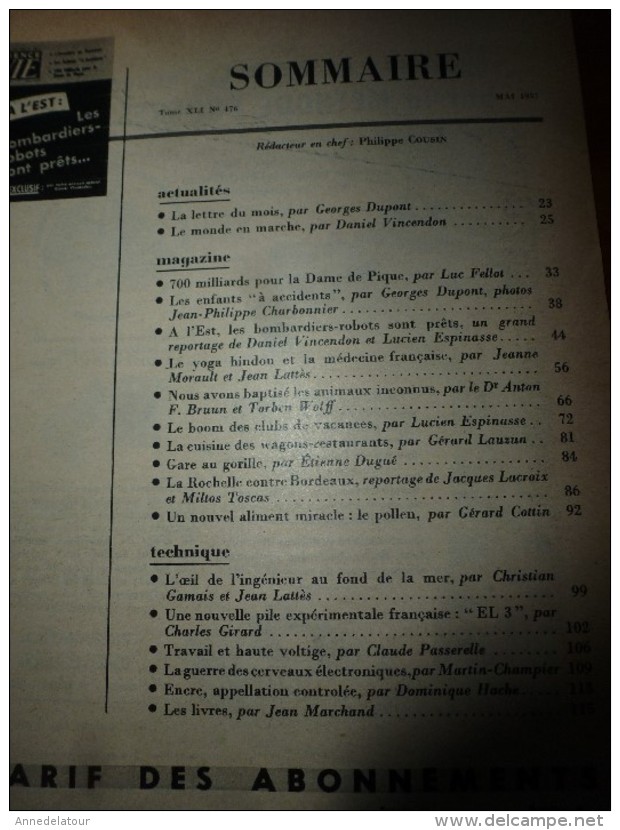 1957 SCIENCE Et VIE N° 476 :Titres : Voir SOMMAIRE En 2e Photo : Le YOGA Hindou; Miracle Du Pollen Des Abeilles..etc - Ciencia