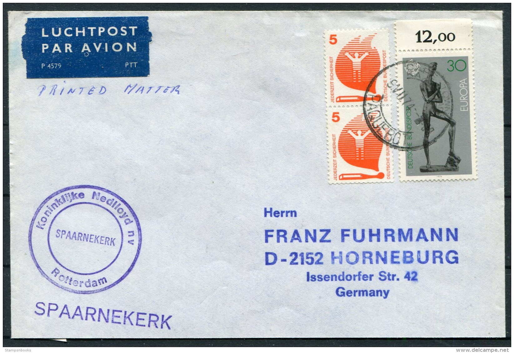 1974 Netherlands Ship Paquebot Cover Nedlloyd SPAARNEKERK Capetown South Africa - Covers & Documents