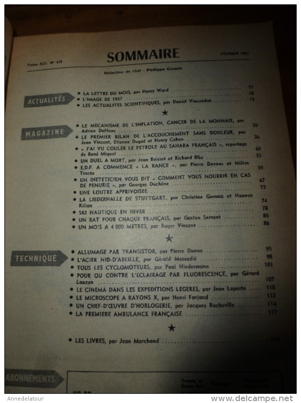 1957 SCIENCE Et VIE N° 473:Titres :voir SOMMAIRE  2e Photo :SAHARA-Pétrole; EDF-La Rance; Liederhalle De Stuttgart..etc - Science