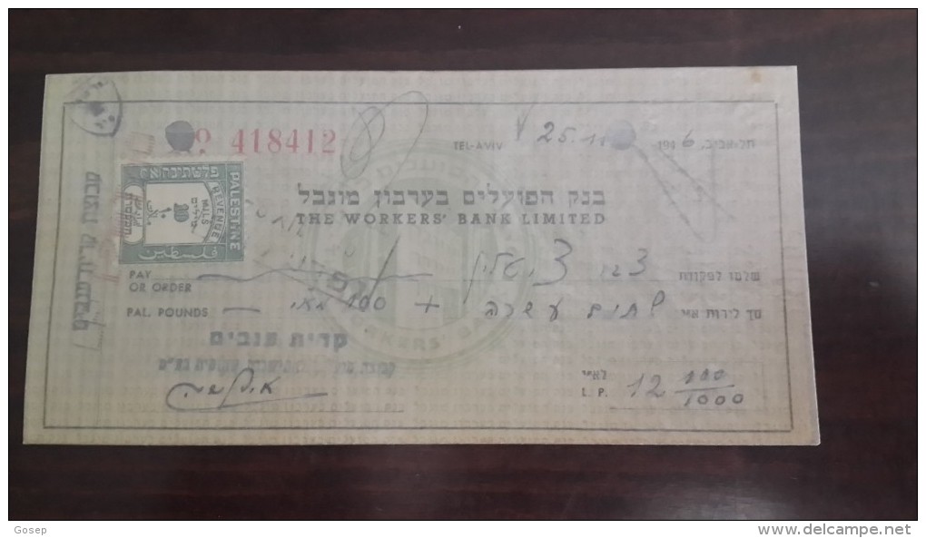 Israel-the Workers Bank Limited-(number Chek-418412)-(12lirot)-1946-kiryat Anabim - Israel