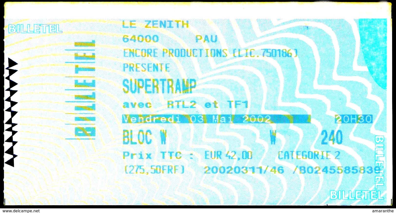 SUPERTRAMP Au Zénith De Pau - 3/05/2002 - Tickets De Concerts