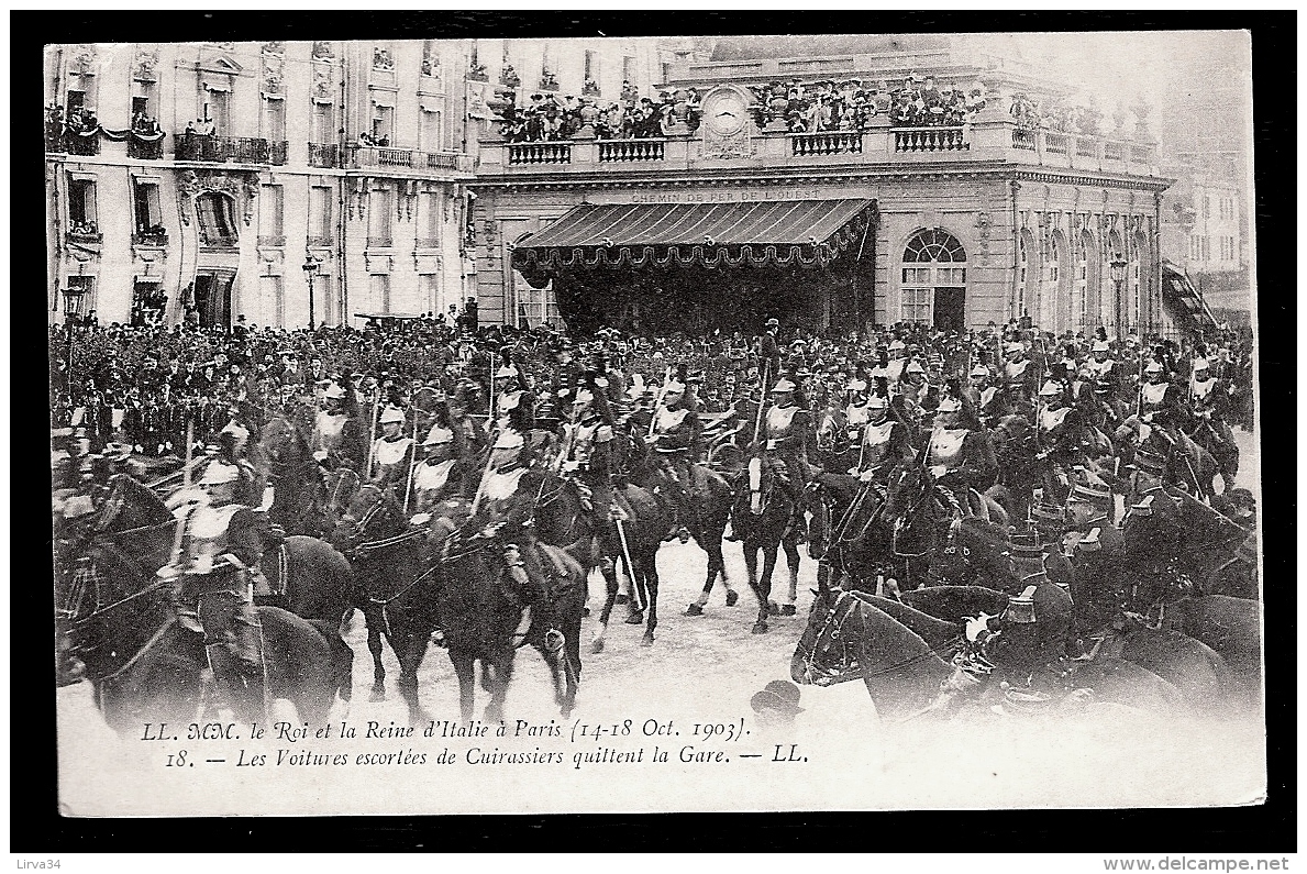 CPA PRÉCURSEUR- FRANCE- RECEPTION DES SOUVERAINS ÉTRANGERS A PARIS- ROI ET REINE D'ITALIE QUITTANT LA GARE- TRES ANIMÉ - Receptions