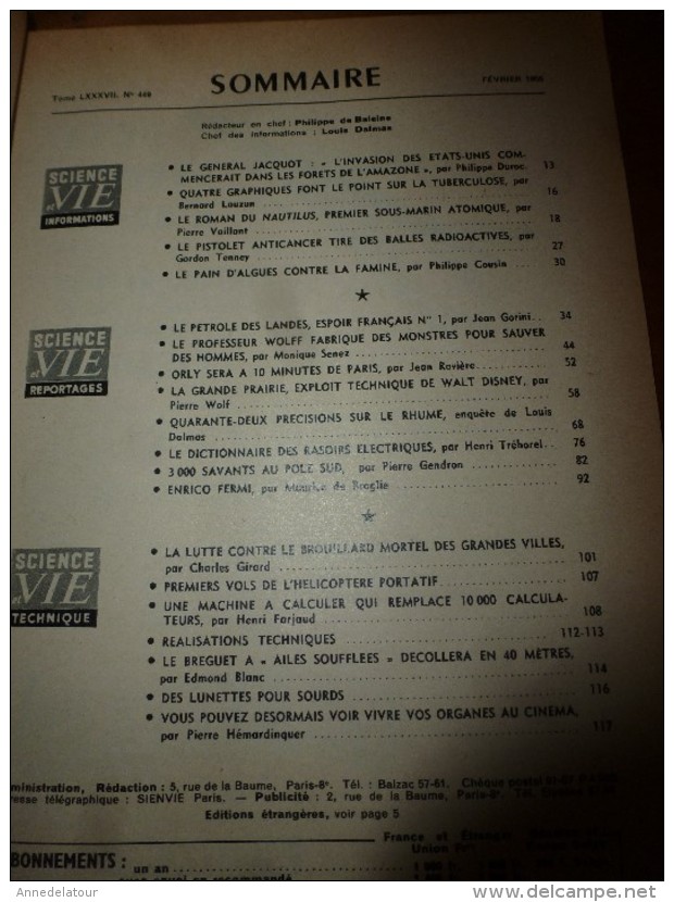 1955 SCIENCE Et VIE N° 449: SOMMAIRE En  2e Photo :Le BREGUET 449; Pétrole Des Landes; Enrico Fermi...etc - Science