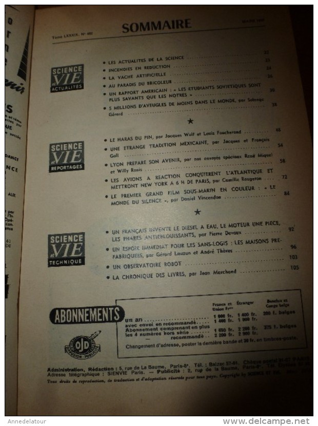 1956 SCIENCE Et VIE N° 462: SOMMAIRE En  2e Photo :Lyon;Haras Du Pin; MEXIQUE; Diesel à Eau; Maroc...etc - Science