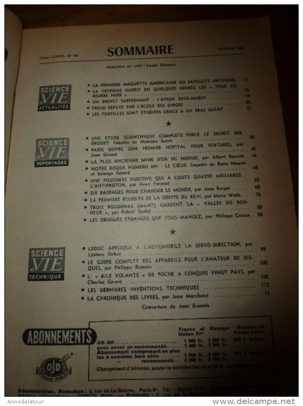 1956 SCIENCE Et VIE N° 461: SOMMAIRE En  2e Photo :Minou Drouet-secrets;Avion-sousmarin;ANTIPROTON;Bouddhas Géants..etc - Ciencia