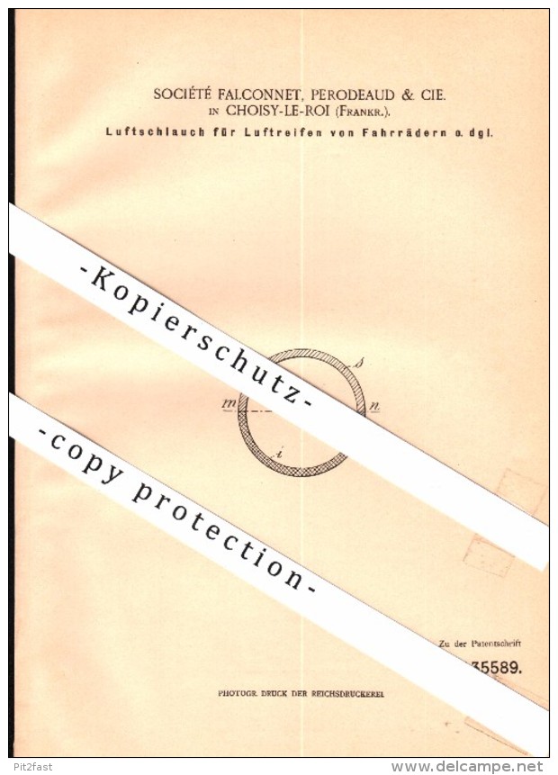 Original Patent - Perodeaut & Cie à Choisy Le Roi , 1901 , Luftschlauch Für Fahrrad , Bicycle !!! - Motos