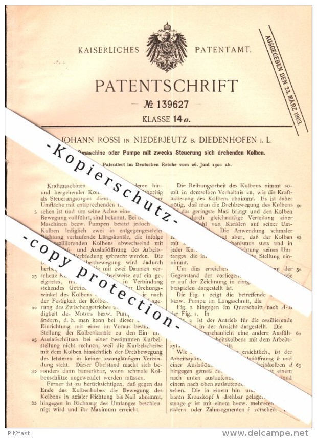 Original Patent - Johann Rossi à Niederjeutz / Yutz à Diedenhofen / Thionville , 1901 , Moteur à Pistons Rotatifs !!! - Thionville