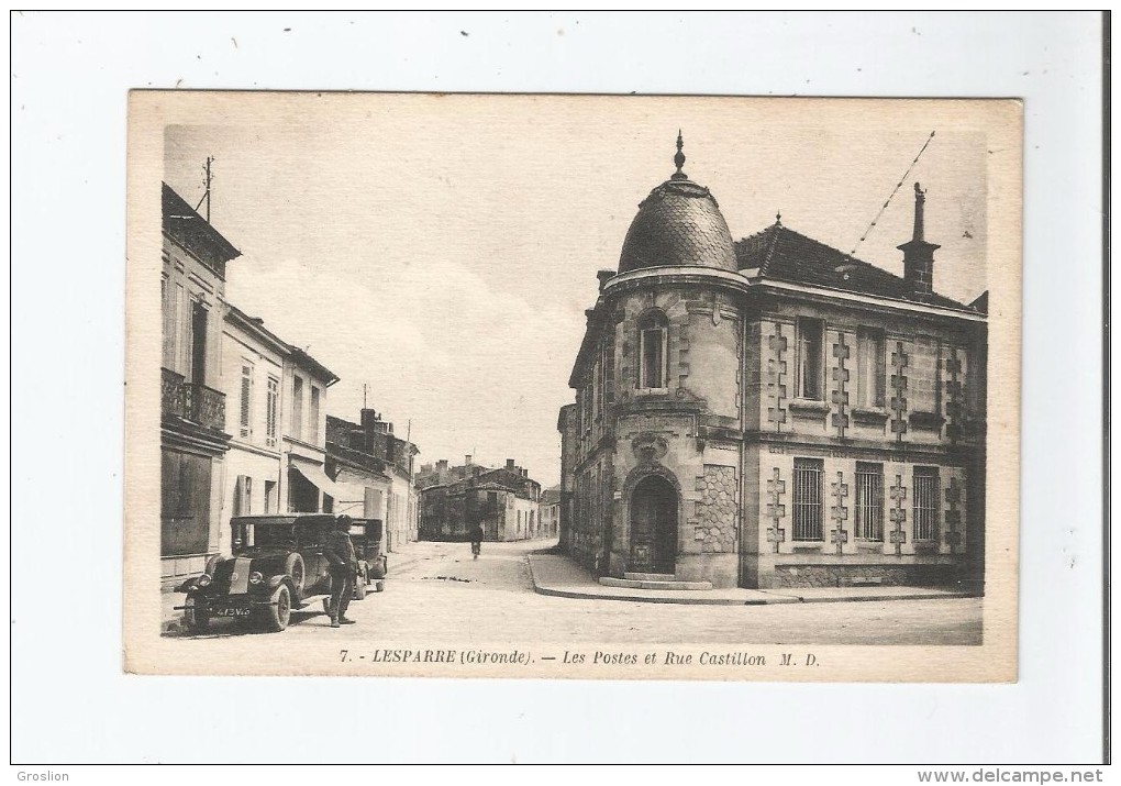 LESPARRE (GIRONDE) 7 LES POSTES ET RUE CASTILLON (AUTOS GAREES) 1937 - Lesparre Medoc