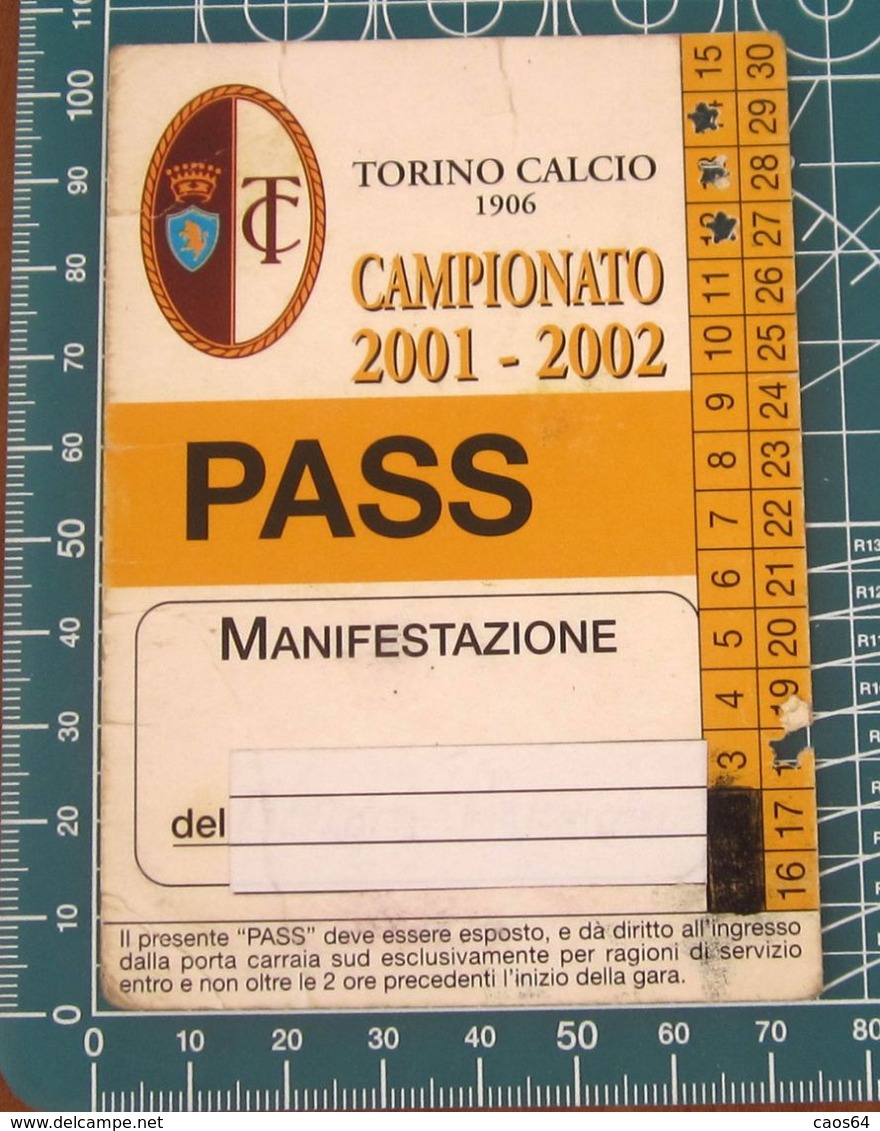 TORINO CALCIO PASS CAMPIONATO 2001-2002 - Tickets D'entrée