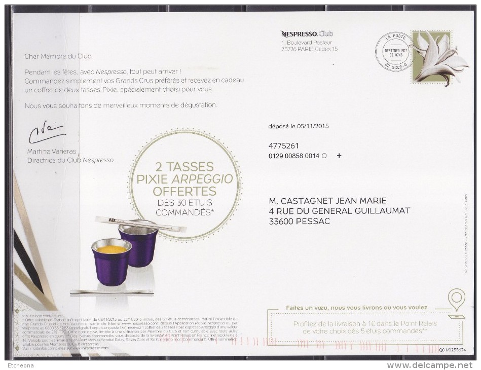 = Pli Emis Par Nespresso Avec Fictif Et Oblitération La Poste Destinéo MD7 CI0746  62 SCCE-G Déposé 05/11/2015 - Private Stationery