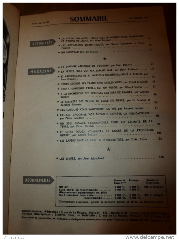 1956 SCIENCE Et VIE --> SOMMAIRE En  2e Photo  Et: CASTORS Français; 2000 Avions De Chasse ; BERLIN (Hansa); INDE..etc - Science