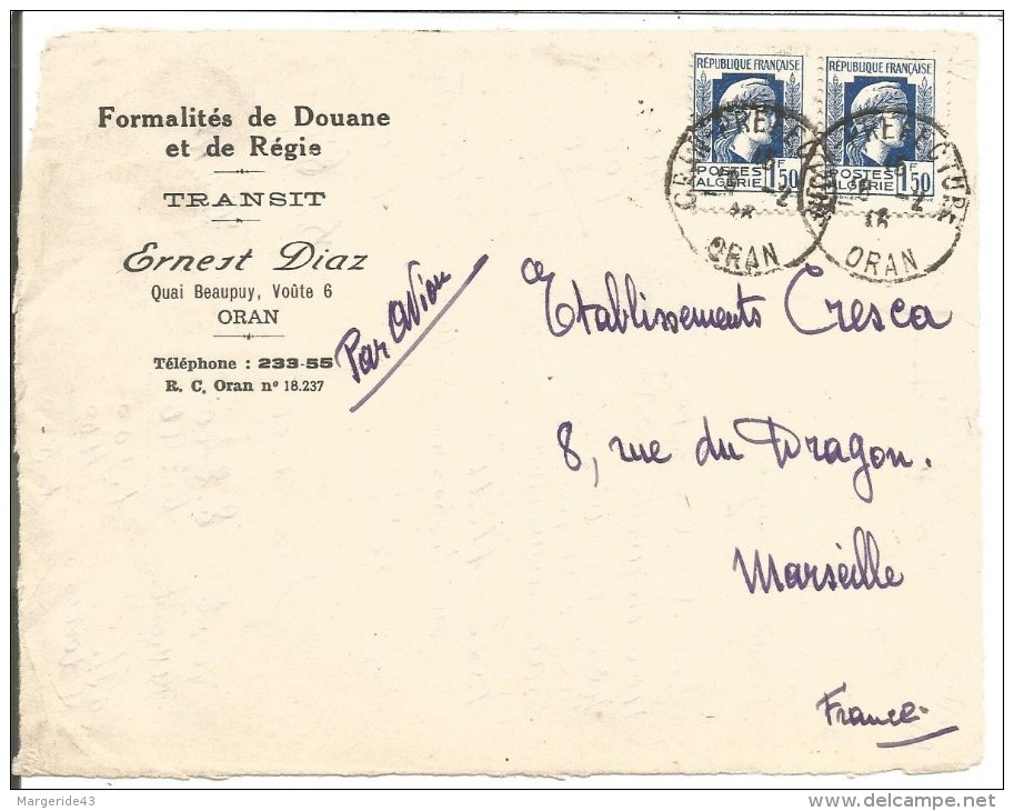 ALGERIE DEVANT DE LETTRE A EN TETE DE ORAN PREFECTURE POUR LA FRANCE DU 18/2/1946 - Lettres & Documents