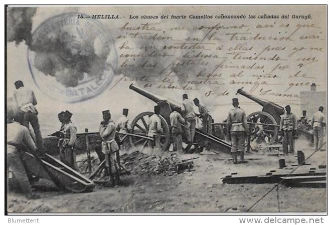 CPA Espagne Campagne De Melilla 1909 Cachet écrite Canon - Melilla