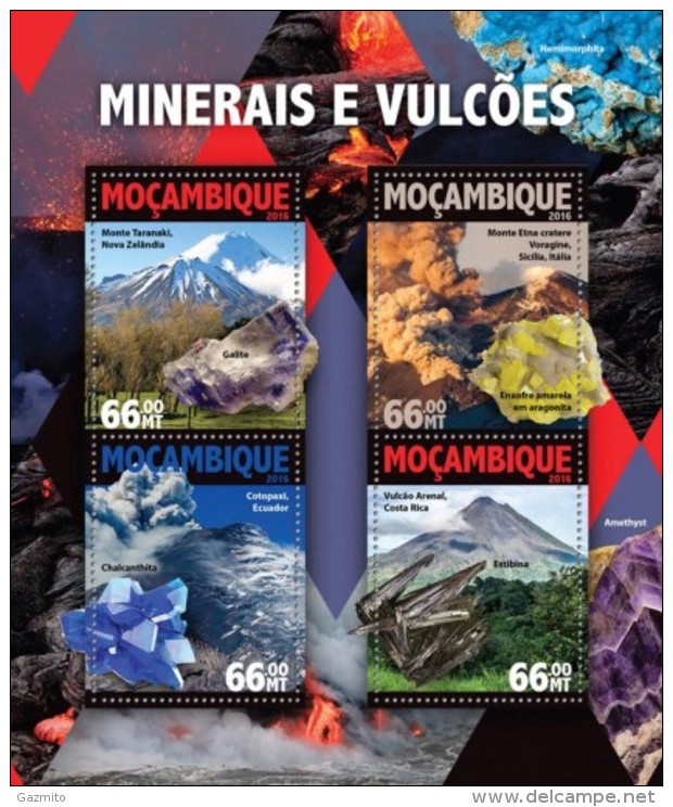 Mozambico 2016, Minerals And Vulcans, 4val In BF - Volcans