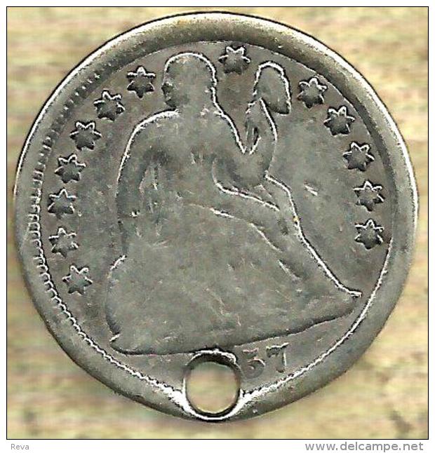 UNITED STATES USA 10 CENTS DIME WREATH FRONT SITTED LIBERTY SMALL STARS BACK 1857 AG SILVER SCARCEKM? READ DESCRIPTION!! - 1837-1891: Seated Liberty (Libertà Seduta)