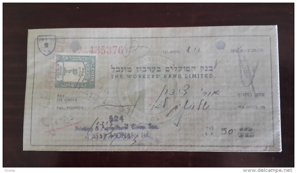 Israel-the Workers Bank Limited-(number Chek-435376)-(30lirot)-1946 - Israel