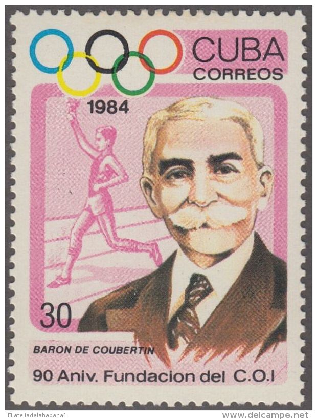 1984.52 CUBA 1984 MNH. Ed.3034. PIERRE DE COUBERTAIN. 90 ANIV FUNDACION DEL C.O.I. OLYMPIC OLIMPIADAS COMMITTEE. - Neufs