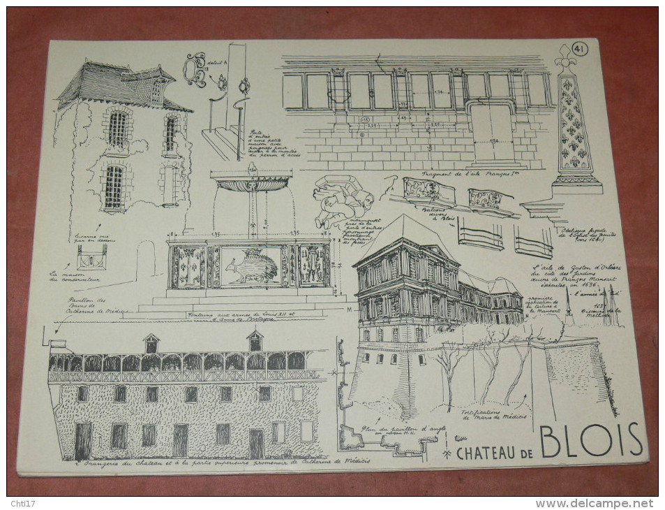 BLOIS  / ARCHITECTURE/ 1CROQUIS LAPRADE DE 1940 /  CHATEAU DE BLOIS /   FORMAT 31X24 CM - Architecture