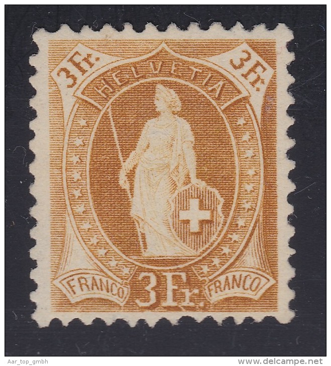 Schweiz Stehende Helvetia 3Fr Zu#72A (*) Nachgummiert - Unused Stamps