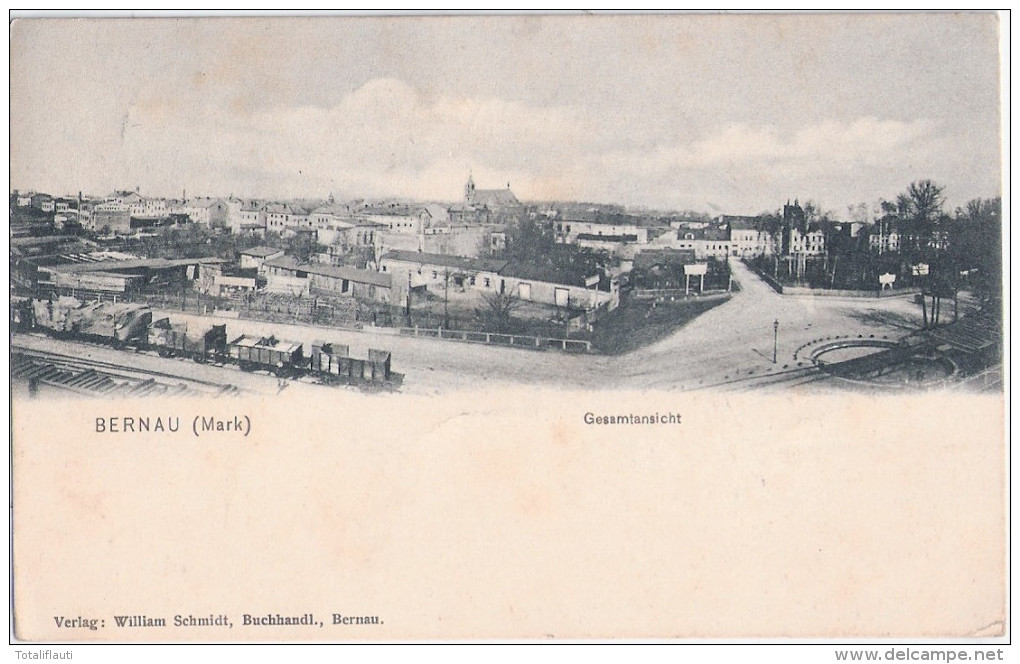 BERNAU Mark BRANDENBURG Gesamtansicht Panorama Bahnhof Anlage Eisenbahn Güterzug 5.1.1907 Gelaufen - Bernau