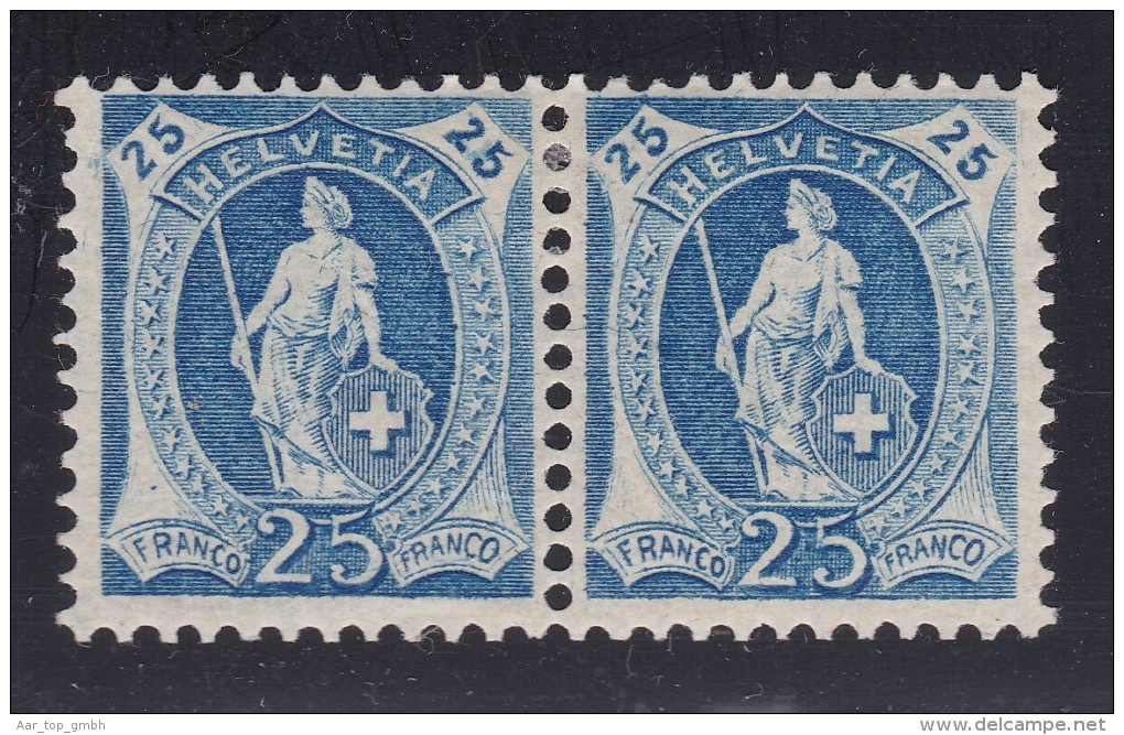 Schweiz Stehende Helvetia Waagrechtes Paar 25Rp Zu#93B * WZ 142 - Unused Stamps