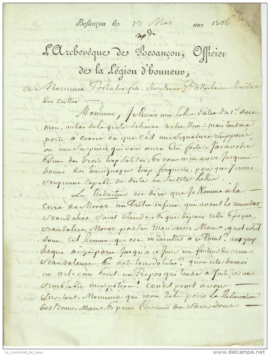 LE COZ, Claude (Plonevez-Porzay 1740-1815). Évêque Constitutionnel D&rsquo;Ille-et-Vilaine, Député à L&rsquo;Assemblée L - Manoscritti