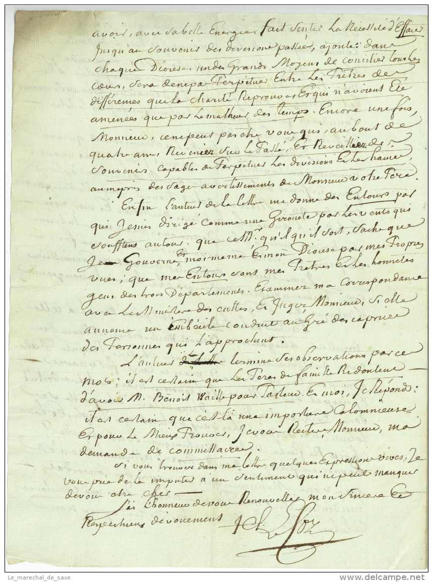 LE COZ, Claude (Plonevez-Porzay 1740-1815). Évêque Constitutionnel D&rsquo;Ille-et-Vilaine, Député à L&rsquo;Assemblée L - Manuscritos